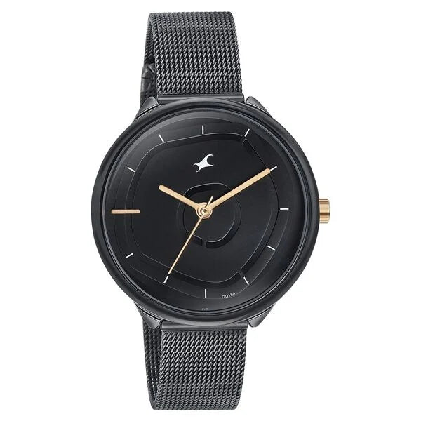 Fastrack Stunners Quartz Analog Black Dial Black Stainless Steel Strap Watch for Girls