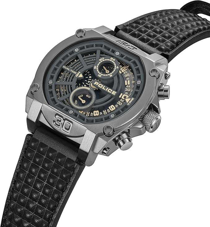 Police Norwood 42mm Men's Multifunction Grey Dial with Black Leather