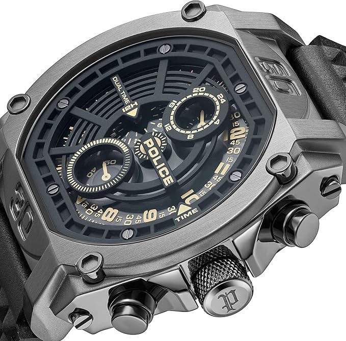 Police Norwood 42mm Men's Multifunction Grey Dial with Black Leather