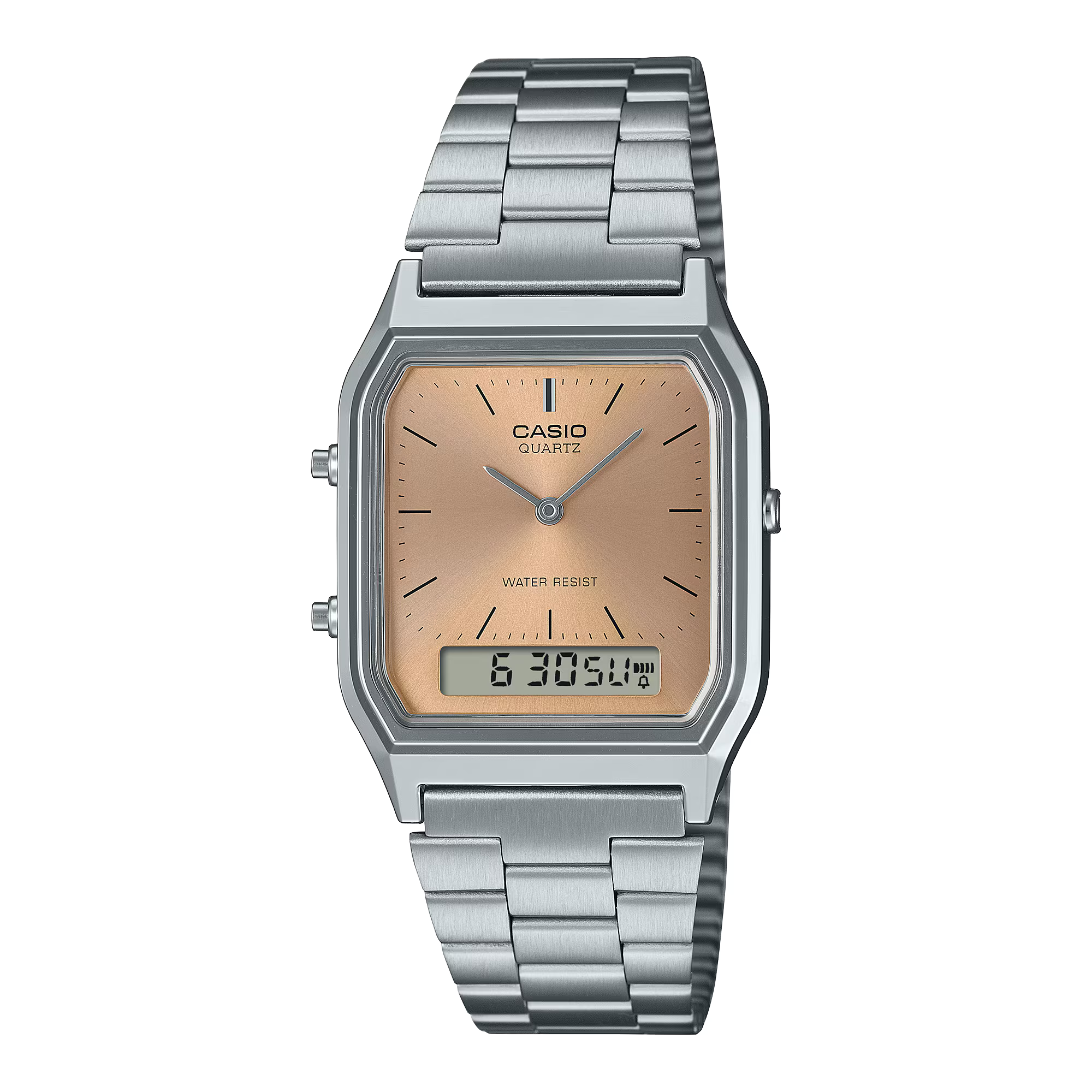 Casio AQ-230A-4AMQYDF Retro Dual-Display Watch - Slim Pink/Red Finish