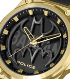 Police BATWING Men's Gold-Tone Stainless Steel Watch with Black Leather Strap