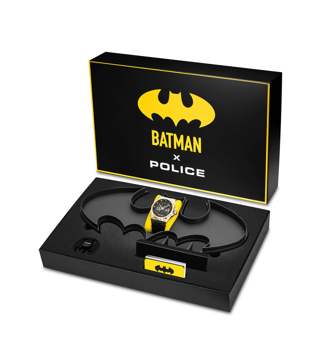 Police BATWING Men's Gold-Tone Stainless Steel Watch with Black Leather Strap