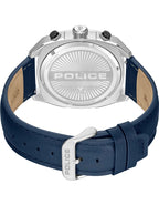 Police Men's Analog Watch – 45mm Silver Cushion Case with Dark Blue Leather Strap