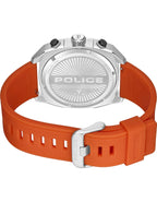 Police Men's Analog Watch – 45mm Silver Cushion Case with Dark Blue Leather Strap