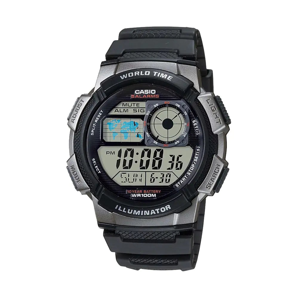 CASIO AE-1000W-1BVDF Digital World Time Sports Watch - LED, 100M