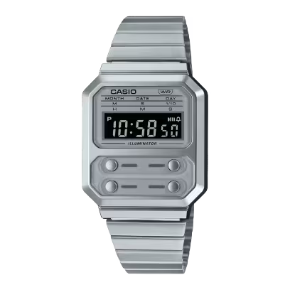 Casio Vintage A100WE-7BDF Digital Watch, Stainless Steel Bracelet