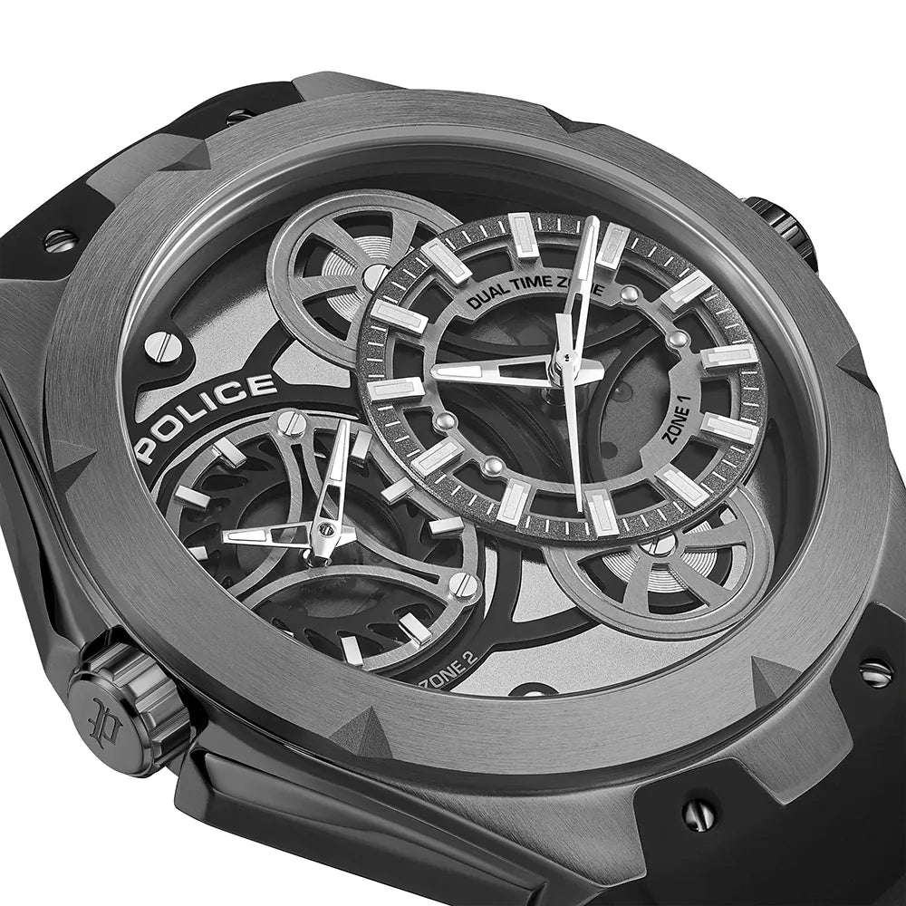 Police Scepter Men's Grey Open-Heart Dual Time Watch – PEWGM0081701