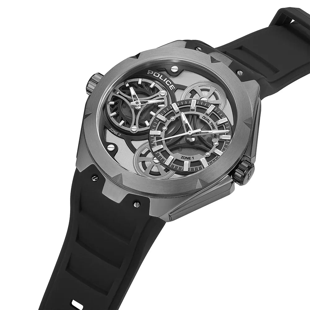 Police Scepter Men's Grey Open-Heart Dual Time Watch – PEWGM0081701